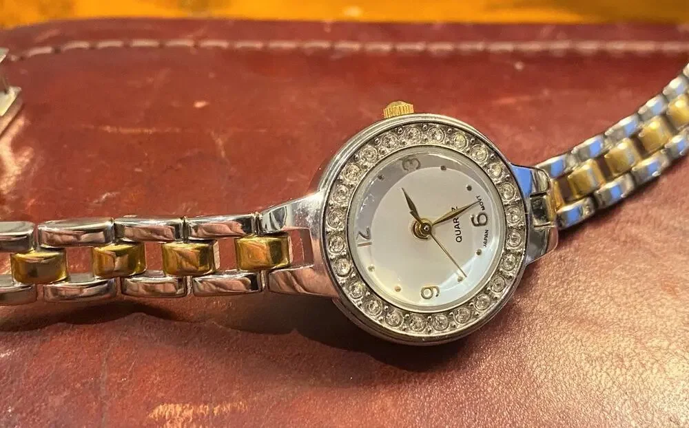 Women's 24mm Two Tone Watch, MOP Face, Crystal Accents